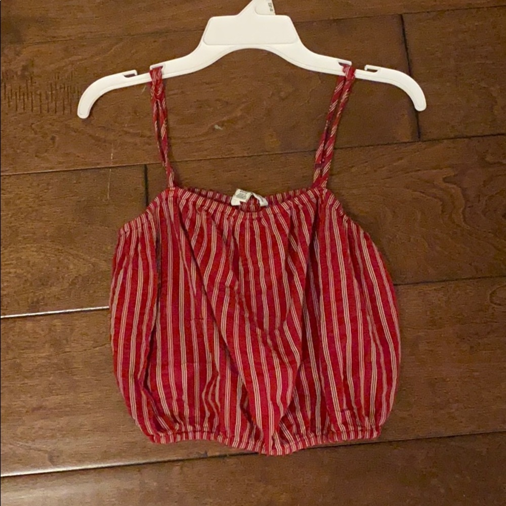 American Eagle Red Striped Cropped Tank